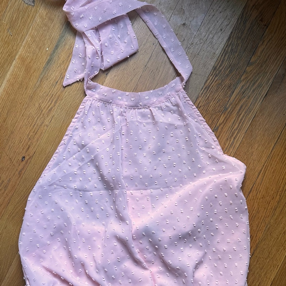 Tie Halter Neck Baby Pink Dress